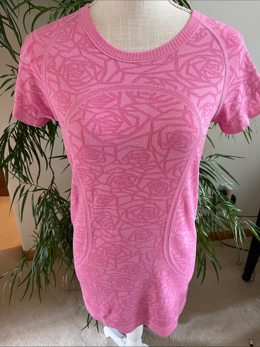 lululemon athletica Pink Short-Sleeve Knit Tunic with Rose Jacquard